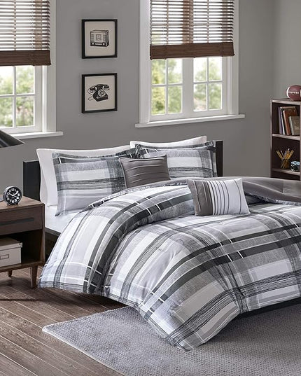 Intelligent Design Rudy Cozy Comforter Casual Cabin Lodge Plaid Design, All Season, Hypoallergenic Cover, Soft Bedding Set with Matching Sham, Decorative Pillow, RBlack Full / Queen - LeafyLoom