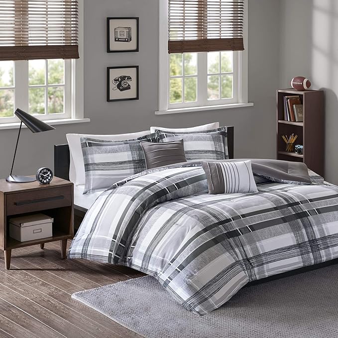 Intelligent Design Rudy Cozy Comforter Casual Cabin Lodge Plaid Design, All Season, Hypoallergenic Cover, Soft Bedding Set with Matching Sham, Decorative Pillow, RBlack Full / Queen - LeafyLoom