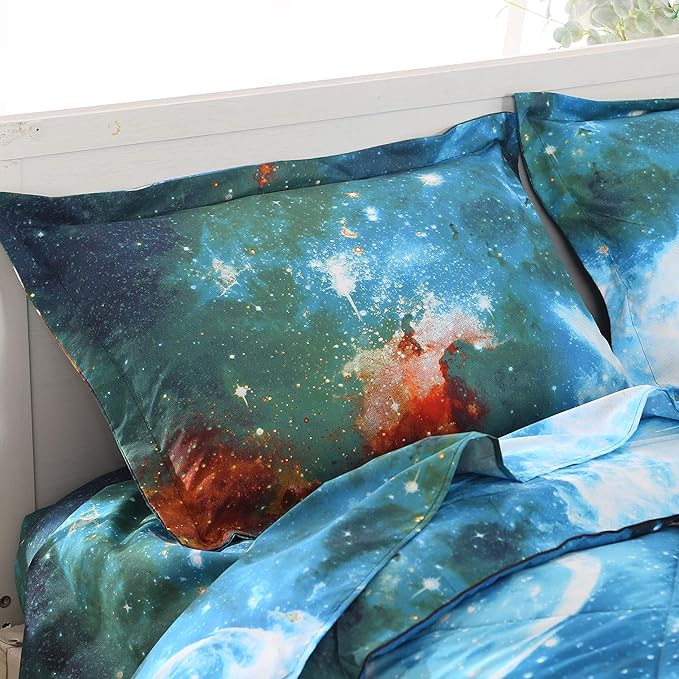 Wowelife Full Bedding Sets for Girls and Boys 5-Piece, Premium Galaxy Bed in a Bag, 3D Galaxy Comforter Set, Comfortable and Soft Kids Bedding Set(Full, Coloful Galaxy) - LeafyLoom