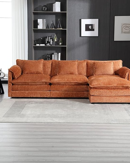 5 Seater L Shaped Convertible Modular Sectional Sofa with Reversible Chaise, Minimalist Oversized Sleeper Corner Couch,Chenille Upholstered Leisure Sofá for Living Room Office, Orange 112.2" - LeafyLoom