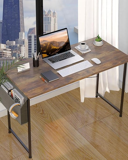 HealSmart Home Office Computer Desk, Modern Style Design with Headphone Hooks for Working, Writing and Gaming, 32 Inch, 40 Inches, Deep Brown - LeafyLoom