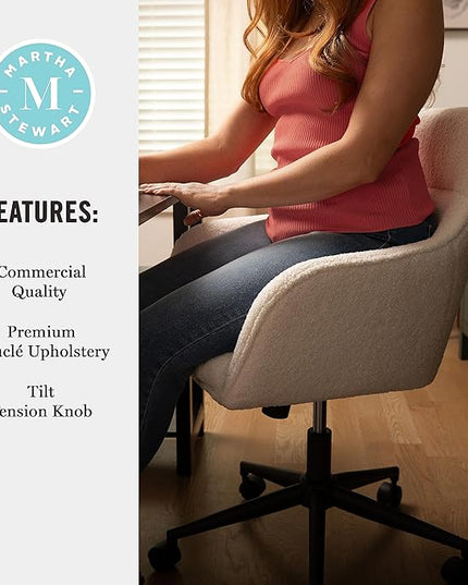 Martha Stewart Rayna Mid-Back Swivel Upholstered Desk Chair with Padded Seat/Armrests, Modern Adjustable Height Office Chair, White/Oil Rubbed Bronze - LeafyLoom