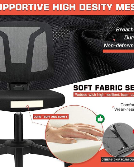 Armless Mesh Office Chair Ergonomic Swivel Black Small Computer Desk Chair No Arms with Lumbar Support Height Adjustable Task Chair for Adults and Kids - LeafyLoom
