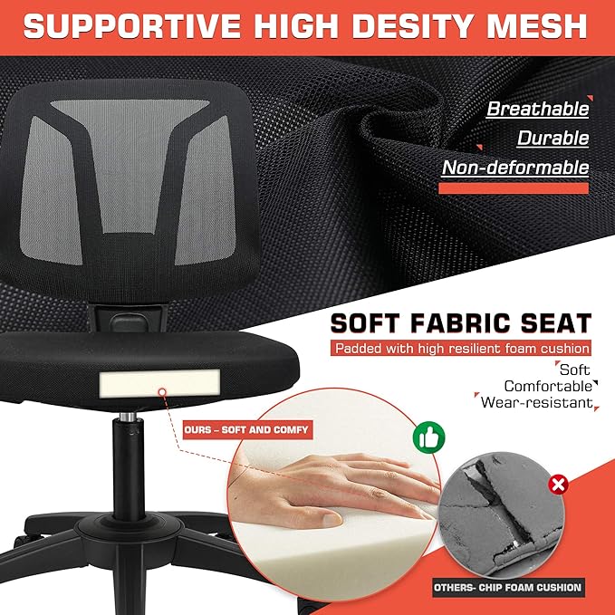 Armless Mesh Office Chair Ergonomic Swivel Black Small Computer Desk Chair No Arms with Lumbar Support Height Adjustable Task Chair for Adults and Kids - LeafyLoom