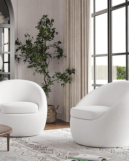 Farini Swivel Accent Chair,Swivel Barrel Chair, Comfy Round Oversized Accent Chair for Living Room Bedroom(Beige) - LeafyLoom