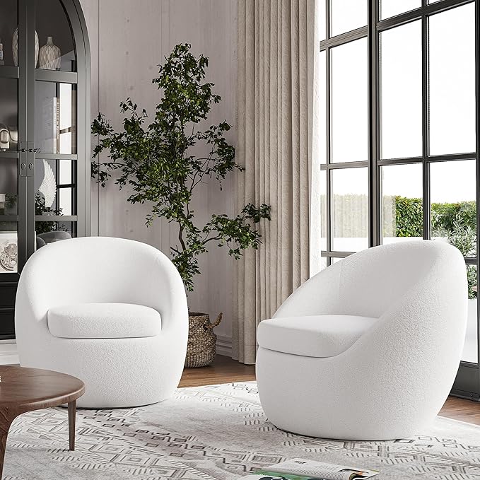 Farini Swivel Accent Chair,Swivel Barrel Chair, Comfy Round Oversized Accent Chair for Living Room Bedroom(Beige) - LeafyLoom