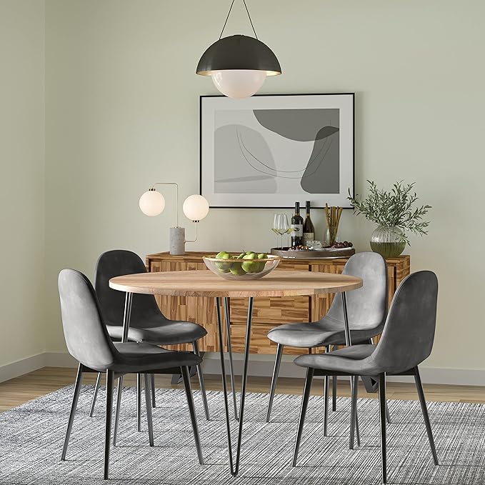 SIMPLIHOME Hunter SOLID MANGO WOOD and Iron 45 Inch Round Industrial Dining Table in Natural, For the Dining Room - LeafyLoom