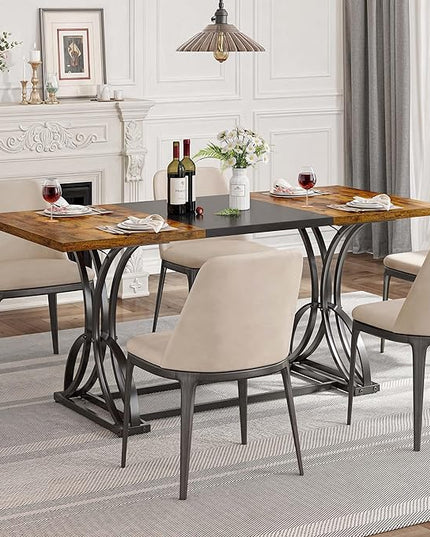 DWVO 70.3" Large Farmhouse Dining Table for 6-8 People, Rectangular Rustic Brown Kitchen Dining Room Table Industrial Wood Style with Heavy Duty Metal Legs, Apartment Dinette Tables for Eating Dinner - LeafyLoom