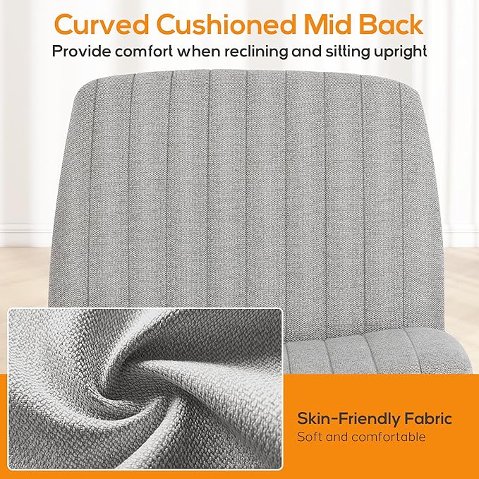 Criss Cross Chair, Cross Legged Office Chair, Wide Comfty Desk Chair, No Wheels Armless Computer Task Chair, Swivel Vanity Home Chair, Height Adjustable - LeafyLoom