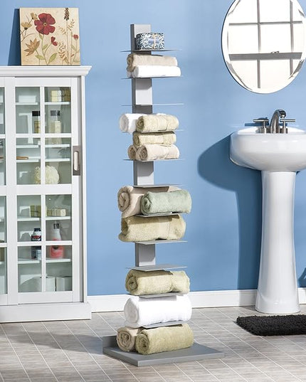 SEI Furniture 11- shelf Metal Spine Book Tower, Silver - LeafyLoom