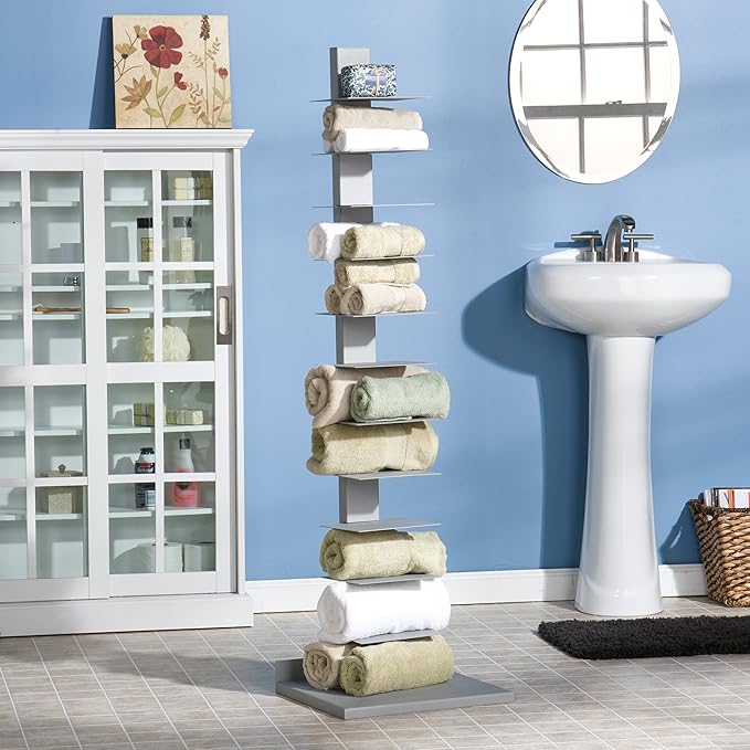 SEI Furniture 11- shelf Metal Spine Book Tower, Silver - LeafyLoom