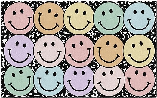 Flagship Carpets Schoolgirl Style Pastel Rainbow Smileys on Notebook Educational Area Rug for Kids Room Seating Décor, Children's Classroom, Play Carpet for Teaching and Playroom, 7'6" x 12', Multi - LeafyLoom