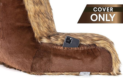 Husband Pillow XXL Cover Only - Limited Baby Brown Bear Backrest Pillowcase Set, 2-Tone Reversible Double Sided Fabulous Faux Fur Reading & Bed Rest, Thick Zippers, 2 Sided Solid Fabric Neck Rolls - LeafyLoom