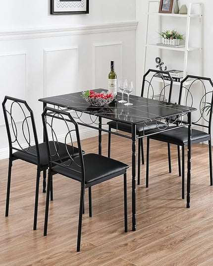 VECELO 5 Pieces Sets,43.3" Table&chairs for 4,Industrial Counter Height Tabletop with Bar Stools, Rectangle Breakfast Chairs, Living Room, Apartment, Dining table for 4, BLack - LeafyLoom