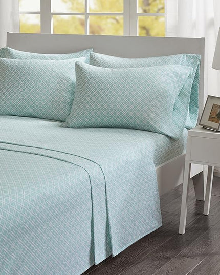 Comfort Spaces Cotton Flannel Breathable Warm Deep Pocket Sheets With Pillow Case Bedding, Twin, Aqua Geo, 3 Piece - LeafyLoom