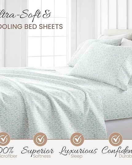 Linen Market 4 Piece King Bedding Sheet Set (Light Blue Vines) - Sleep Better Than Ever with These Ultra-Soft & Cooling Bed Sheets for Your King Size Bed - Deep Pocket Fits 16" Mattress - LeafyLoom