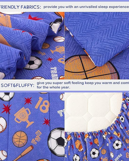 Mooreeke Bed in a Bag for Kids Boys Teens, 8 Pieces Full Size Comforter Bed Set with Shams, Sheet Set and Decorative Toy Pillow, Balls Blue Super Soft Microfiber Kids Comforter Bedding Set - LeafyLoom