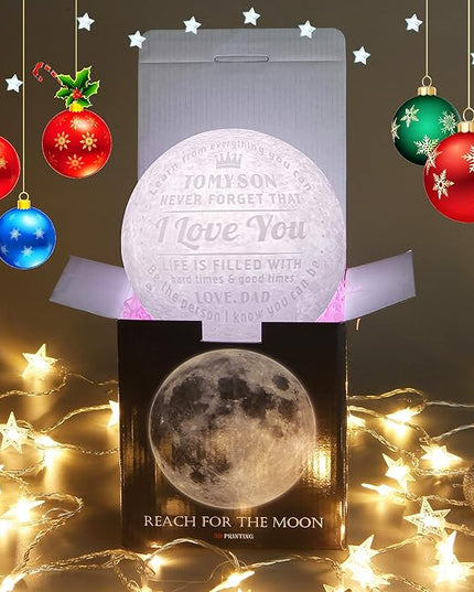 Personalized Gifts for Son Cool 3D Moon Lamp Large,Moon Led Light Gifts for Adult Son from Dad,Cute Desk Lamp for Bedroom Birthday Gifts for Men Son Kids - LeafyLoom