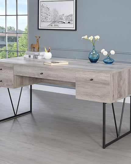 Coaster Home Furnishings Analiese Rustic 63-Inch 4-Drawer Home Office Computer Writing Desk Study Table with Storage Engineered Eco-Friendly Wood Look Laminate Sturdy Steel Grey Driftwood 801999 - LeafyLoom