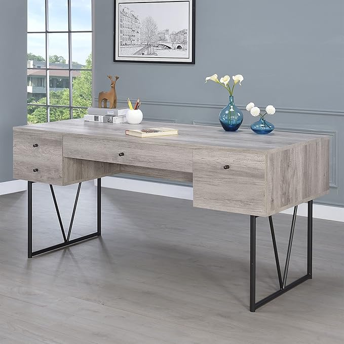 Coaster Home Furnishings Analiese Rustic 63-Inch 4-Drawer Home Office Computer Writing Desk Study Table with Storage Engineered Eco-Friendly Wood Look Laminate Sturdy Steel Grey Driftwood 801999 - LeafyLoom
