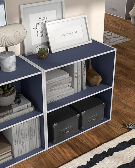 Apexa 2-Tier Cube Storage Organizer Shelves, Stackable Wood Bookcase Fits Cubby Bins for Organization, Dorm Teen Room Decor & Home Office, Steel Blue - LeafyLoom