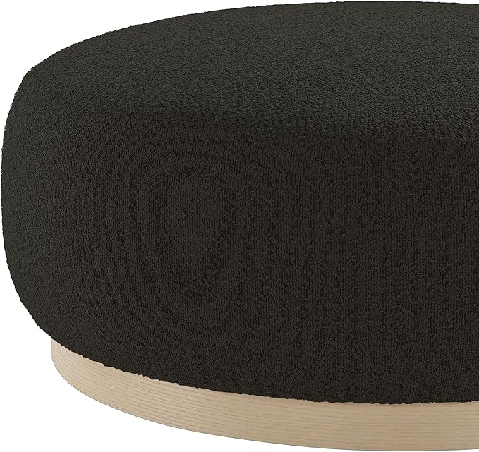 Round Ottoman Coffee Table, Modern Boucle Upholstered Center Table for Living Room Circle Accent Coffee Table for Bedroom Entryway Office - LeafyLoom