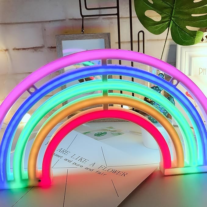 QiaoFei Rainbow Light Signs for Kids Gift LED Rainbow Neon Signs Rainbow Lamp for Wall Decor Bedroom Decorations Home Accessories Party Holiday Battery or USB Operated Table Night Lights - LeafyLoom