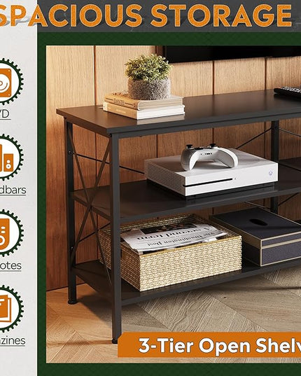 WLIVE TV Stand up to 70 Inch TV, 63" Entertainment Center, TV Media Console with 3-Tier Storage Shelves for Living Room and Bedroom, Black - LeafyLoom
