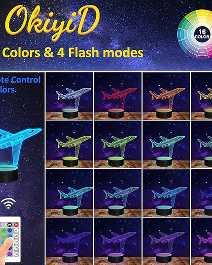 Airplane Gifts for Boy, Men, Aircraft Night Light, Gulfstream 3D Illusion Lamp with Remote and Touch Control, Plane Decor for Men Boy Kids Room, Birthday Gifts - LeafyLoom