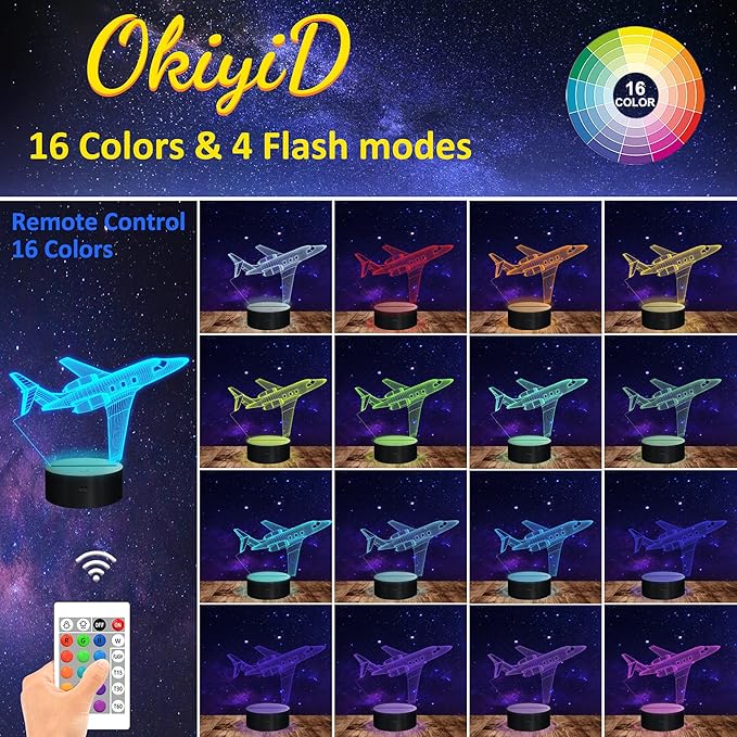 Airplane Gifts for Boy, Men, Aircraft Night Light, Gulfstream 3D Illusion Lamp with Remote and Touch Control, Plane Decor for Men Boy Kids Room, Birthday Gifts - LeafyLoom