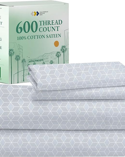 CALIFORNIA DESIGN DEN 5-Star Hotel 600 Thread Count 100% Cotton Sheets Set, Soft & Smooth Queen Sheet Set with Deep Pockets, Quality Beats Egyptian Cotton Claims (Urban Hex Blue) - LeafyLoom