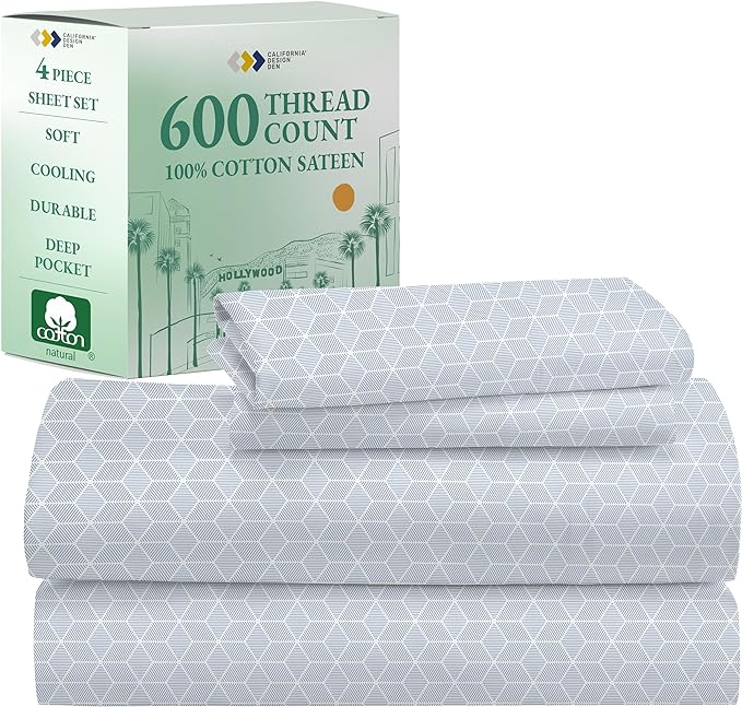CALIFORNIA DESIGN DEN 5-Star Hotel 600 Thread Count 100% Cotton Sheets Set, Soft & Smooth Queen Sheet Set with Deep Pockets, Quality Beats Egyptian Cotton Claims (Urban Hex Blue) - LeafyLoom