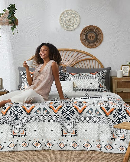 CASAAGUSTO Full Comforter Set, 8 Pieces Orange Boho Comforter Set, Microfiber Cozy Bohomian Bedding Set with Decor Pillow, Lightweight Breathable for All Seasons - LeafyLoom