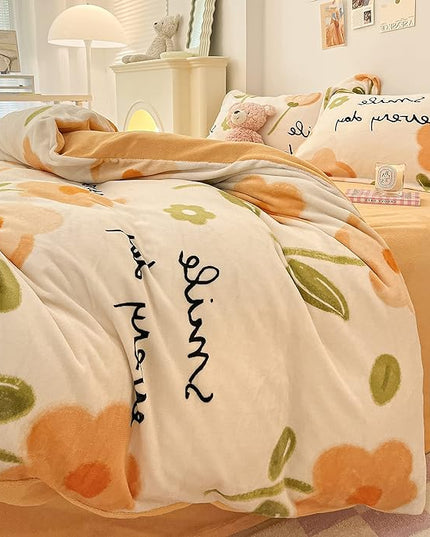 MorroMorn Twin Bedding Sets, Orange Floral Duvet Cover Set, Fluffy Comforter Covers Blanket Ultra Soft Cute Flowers for Girls Kids Toddler Teen Preppy Dorm Twin/Twin XL Size - LeafyLoom