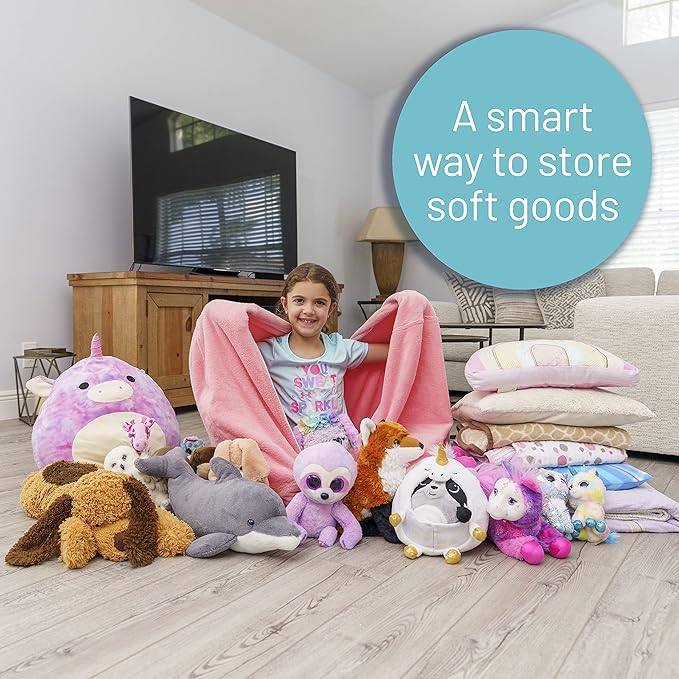 EMMandSOPHIE Stuffed Animal Storage Bean Bag Chair-Kids Bean Bag Chairs-Bean Bag Chair Kids-Beanbag Chairs for Kids and Teens-Stuffed Animal Holder-Stuffed Animal Bean Bag Storag - LeafyLoom