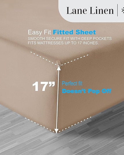 LANE LINEN 100% Egyptian Cotton Bed Sheets - 1000 Thread Count 3-Piece Twin Set Long Staple Bedding Sateen Weave Luxury Hotel Fits Upto 16" Mattress Taupe - LeafyLoom
