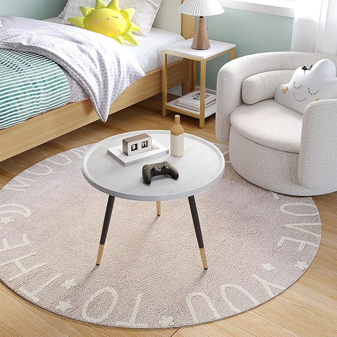 SAYGOER White Coffee Table Small Round Coffee Tables Modern Tray Center Table for Living Room Home Office Balcony Unique Circle Accent Sofa Table Easy Assembly, Star White - LeafyLoom