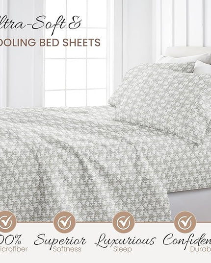Linen Market 4 Piece Queen Bedding Sheet Set (Light Gray Floral) - Sleep Better Than Ever with These Ultra-Soft & Cooling Bed Sheets for Your Queen Size Bed - Deep Pocket Fits 16" Mattress - LeafyLoom