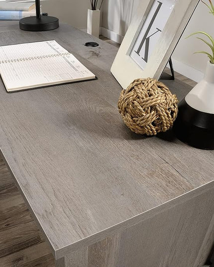 Sauder Cottage Road L-Desk, L: 65.12" x W: 58.66" x H: 29.76", Mystic Oak finish - LeafyLoom