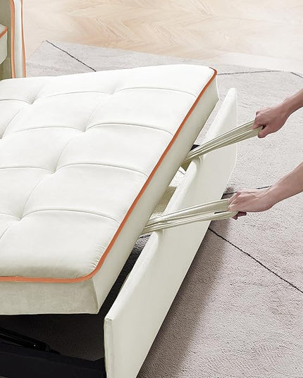 3-in-1 Velvet Upholstered Sofabed Tufted Futon Loveseat Sofa Convertible Sleeper Couch Bed with Cupholders and USB Charging Ports,Modern 2-Seaters Love Seat Daybed for Living Room, 55.2", Beige1 - LeafyLoom