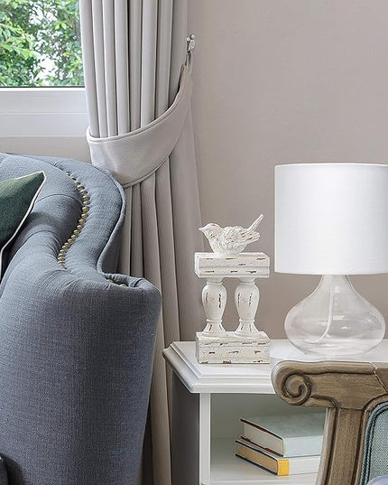 Simple Designs LT2063-CLW Small Glass Raindrop Bedside Table Lamp with White Fabric Shade, Clear - LeafyLoom