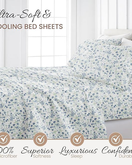 Linen Market 4 Piece King Bedding Sheet Set (Light Blue Violets) - Sleep Better Than Ever with These Ultra-Soft & Cooling Bed Sheets for Your King Size Bed - Deep Pocket Fits 16" Mattress - LeafyLoom
