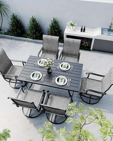 Pamapic 7 Pieces Patio Dining Set, Outdoor Dining Set All-Weather for Backyard Poolside Garden Deck, Modern Outdoor Table and Chairs Set with 6 Textilene Swivel Chairs,Gray - LeafyLoom