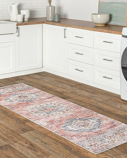nuLOOM Desna Machine Washable Faded Vintage Ultra Thin Runner Rug, 2' 6" x 6', Peach - LeafyLoom