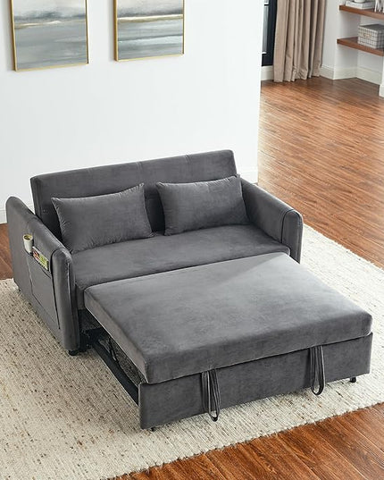 Modern Convertible Loveseat Sofa Bed, Compact Functional Love Seat,Comfy Velvet Sleeper Sofabed 3 in1 Recliner Sofa&Couch with Removable Side Pockets for Small Space Living Room/Guest Room - LeafyLoom