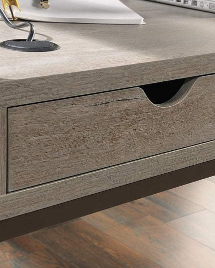 Sauder Manhattan Gate L-Shaped Desk, Mystic Oak finish - LeafyLoom