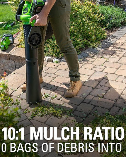 Greenworks 40V (185 MPH / 340 CFM / 75+ Compatible Tools) Cordless Brushless Leaf Blower / Vacuum, Tool Only - LeafyLoom