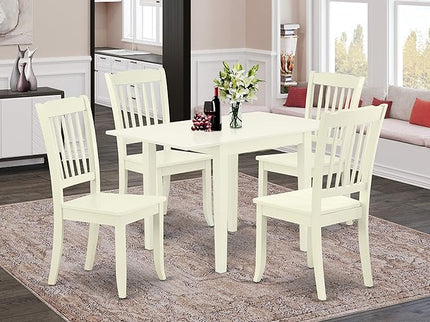 East West Furniture NDDA5-LWH-W Norden 5 Piece Kitchen Set for 4 Includes a Rectangle Room Table with Dropleaf and 4 Dining Chairs, 30x48 Inch - LeafyLoom
