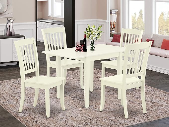 East West Furniture NDDA5-LWH-W Norden 5 Piece Kitchen Set for 4 Includes a Rectangle Room Table with Dropleaf and 4 Dining Chairs, 30x48 Inch - LeafyLoom