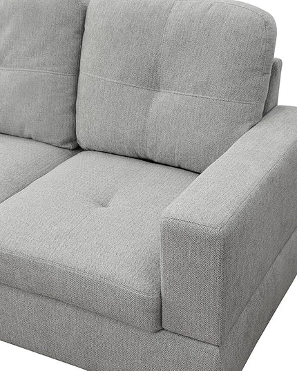 ROOMTEC 3 Piece L Shaped Sectional Sofa Set with Storage Ottoman, Left Facing Chaise Longue, Reversible Backrest w/ 2 Cup Holders, Flannel Tufted Cushions, for Living Room, Off White - LeafyLoom